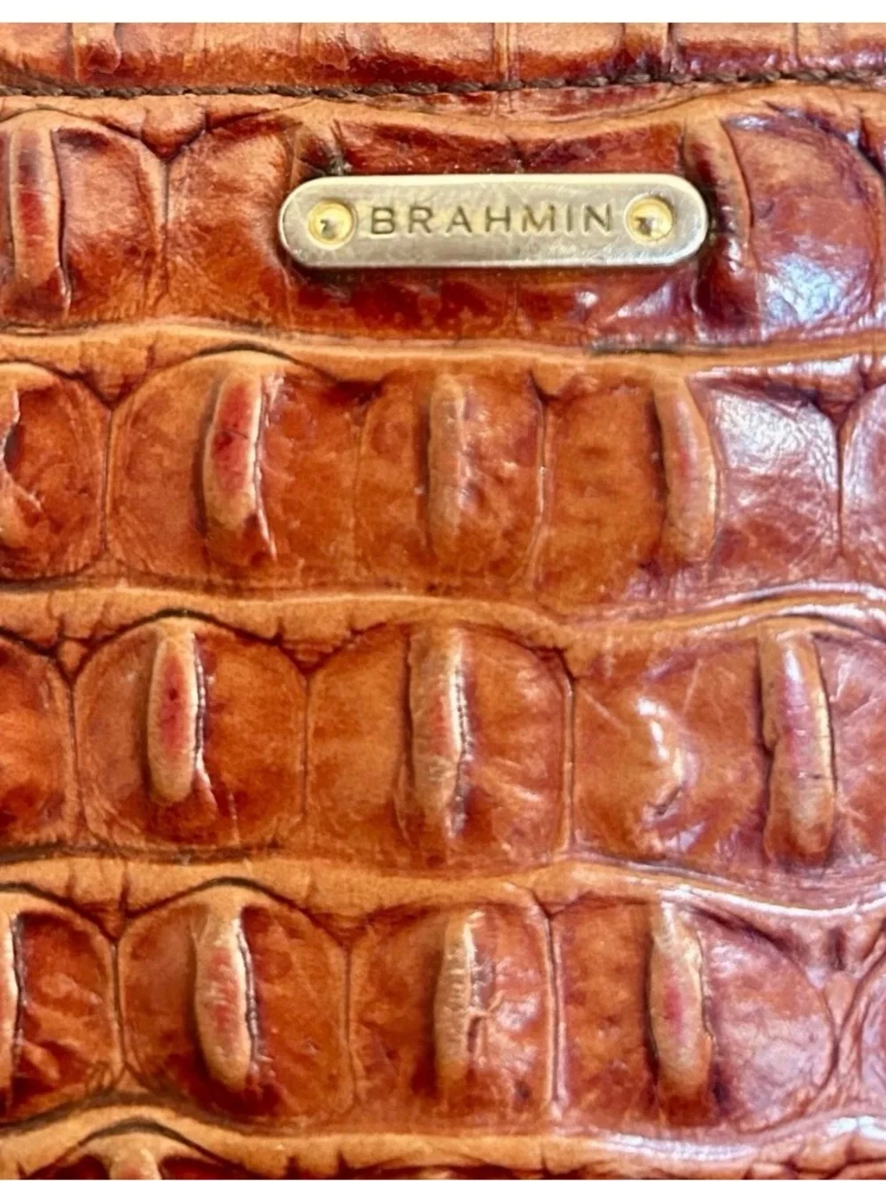 Vintage Brahmin Suri Leather Long Wallet Zip Around Cognac Brown Croc Embossed